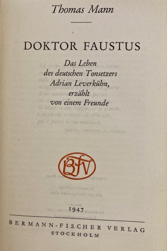 Thomas Mann DOKTOR FAUSTUS（ドイツ語） - ドイツ文学（原書）古書