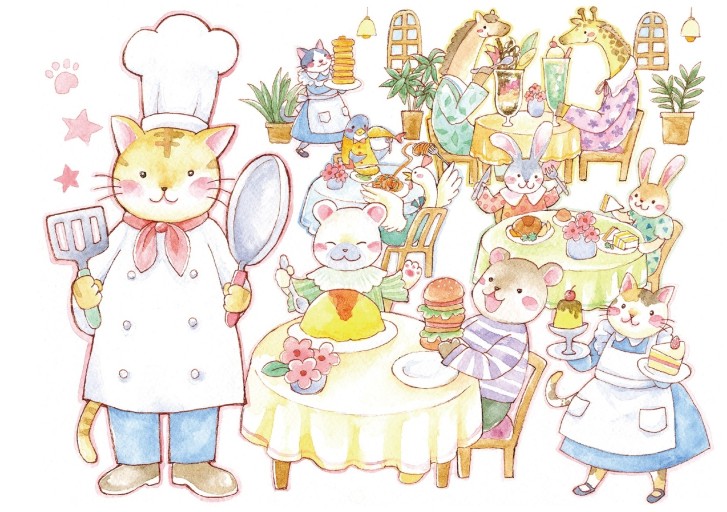 ポストカード_ねこさんレストラン - 絵と空と花の本棚