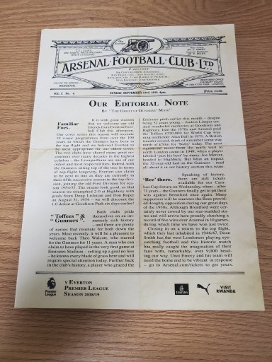 アーセナル マッチデープログラム 2018/9/23 - ガナbooks