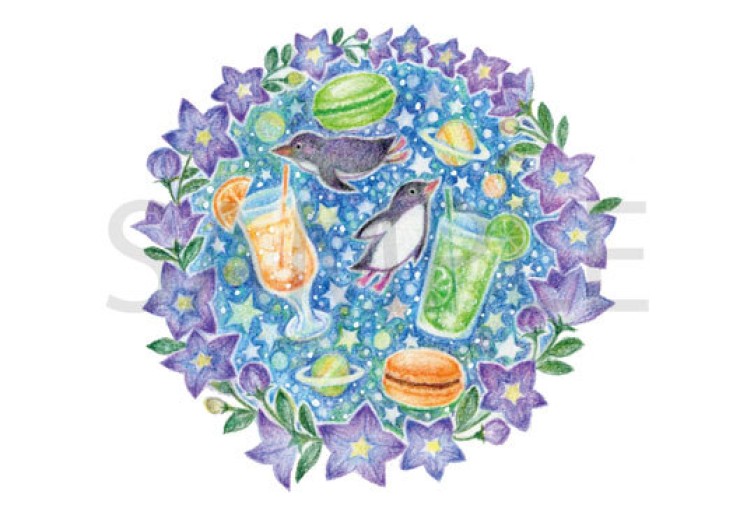 ポストカード_ペンギンとマカロン - 絵と空と花の本棚