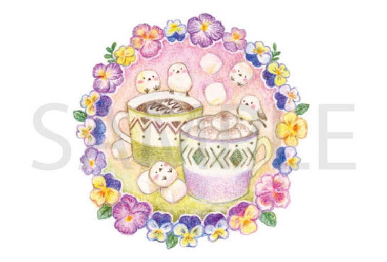 ポストカード_シマエナガとココア - 絵と空と花の本棚