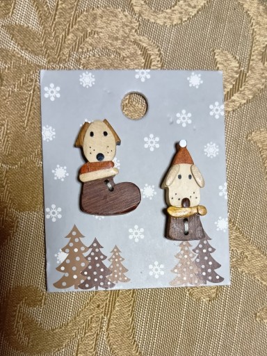 ウッド・ペイントのヴィンテージ・ボタン  わんこ - Bonbonniere